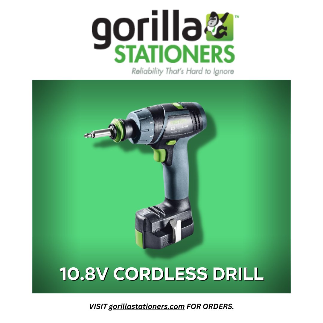 This 10.8V Cordless Drill Kit is built with a powerful motor and delivers superior torque and enhanced performance. It features a lightweight and compact design for fatigue-free use. Check this out: gorillastationers.com/collections/ha… #GorillaStationers #HardwareSupplies #HardwareProducts