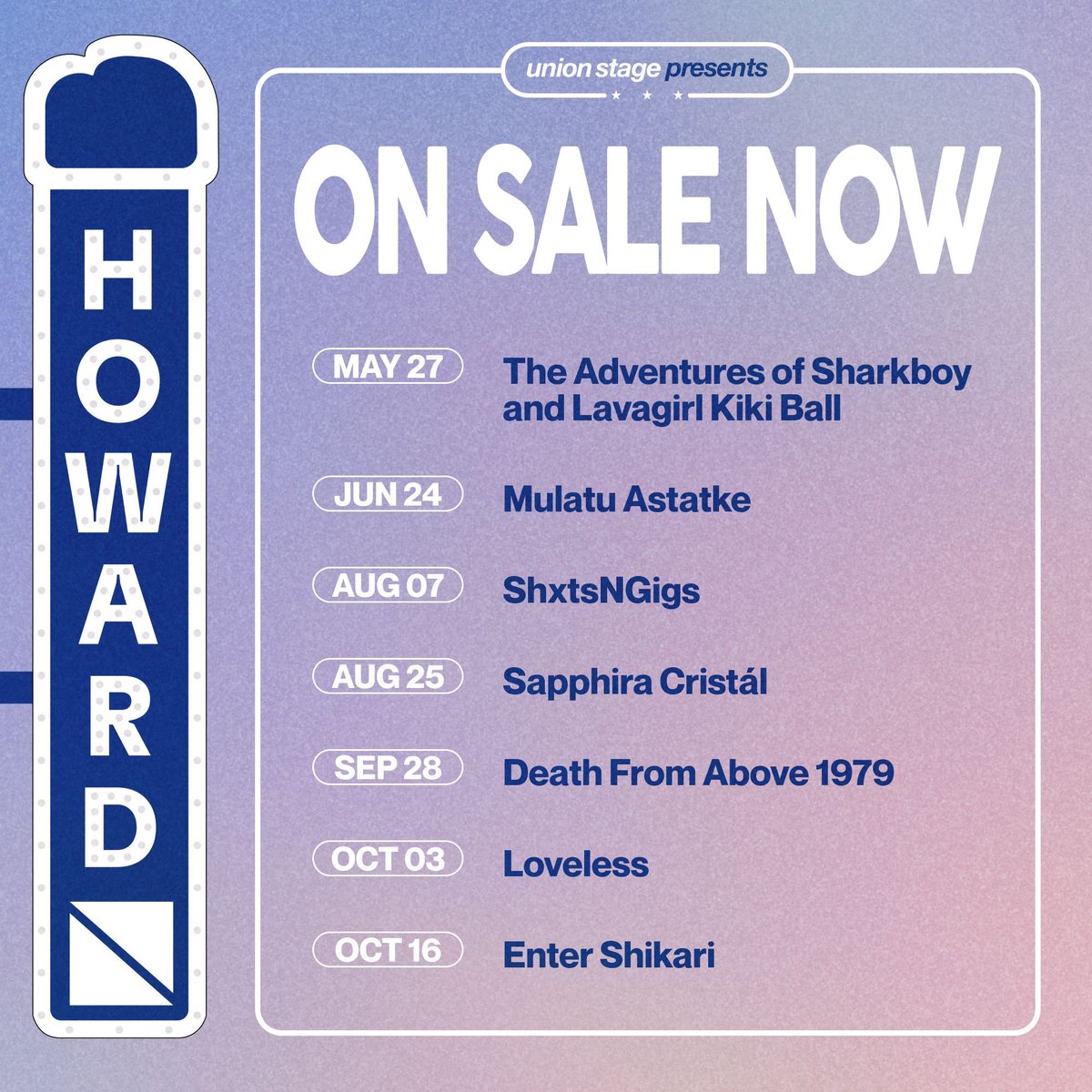 On Sale Now! 5.27 — The Adventures of Sharkboy and Lavagirl Kiki Ball 6.24 — Mulatu Astatke 8.07 — ShxtsNGigs 8.25 — Sapphira Cristál 9.28 — Death From Above 1979 10.3 — Loveless 10.16 — Enter Shikari Tickets available at the link in bio.