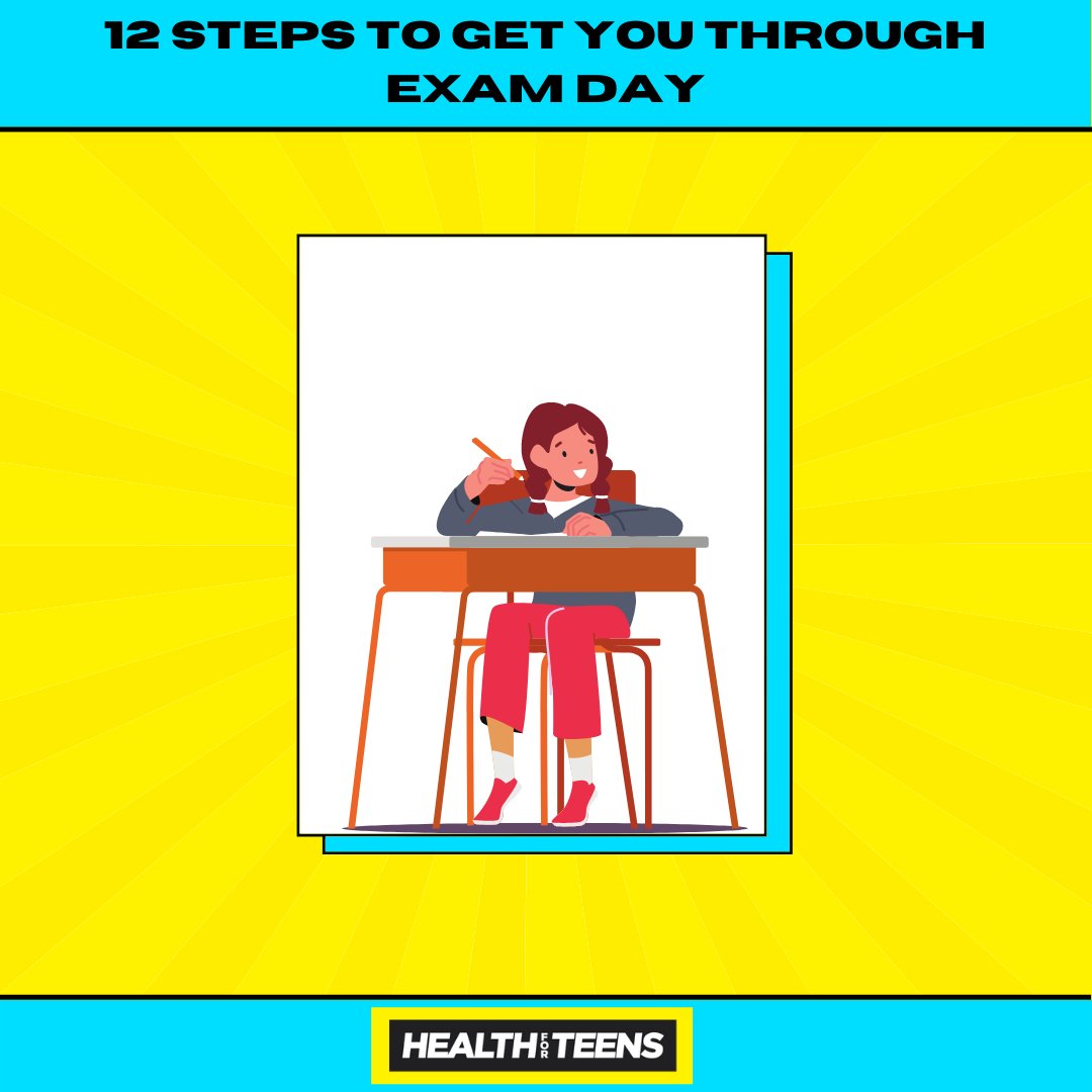🎒 Take a look at these 12 steps to help you through your #examday. ➡️ bit.ly/12stepsforexam… #HealthforTeens #mockexams #college #school #exam #exams #GCSE #alevels #btec