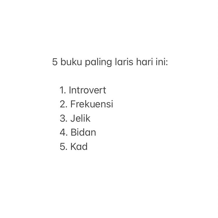 Top 5 hari ini. Terima kasih! #3BukuFixiRM60 @abstrakim @RizalRamli01 @IsmiFaIsmail @nilkuhaku @apocylspe