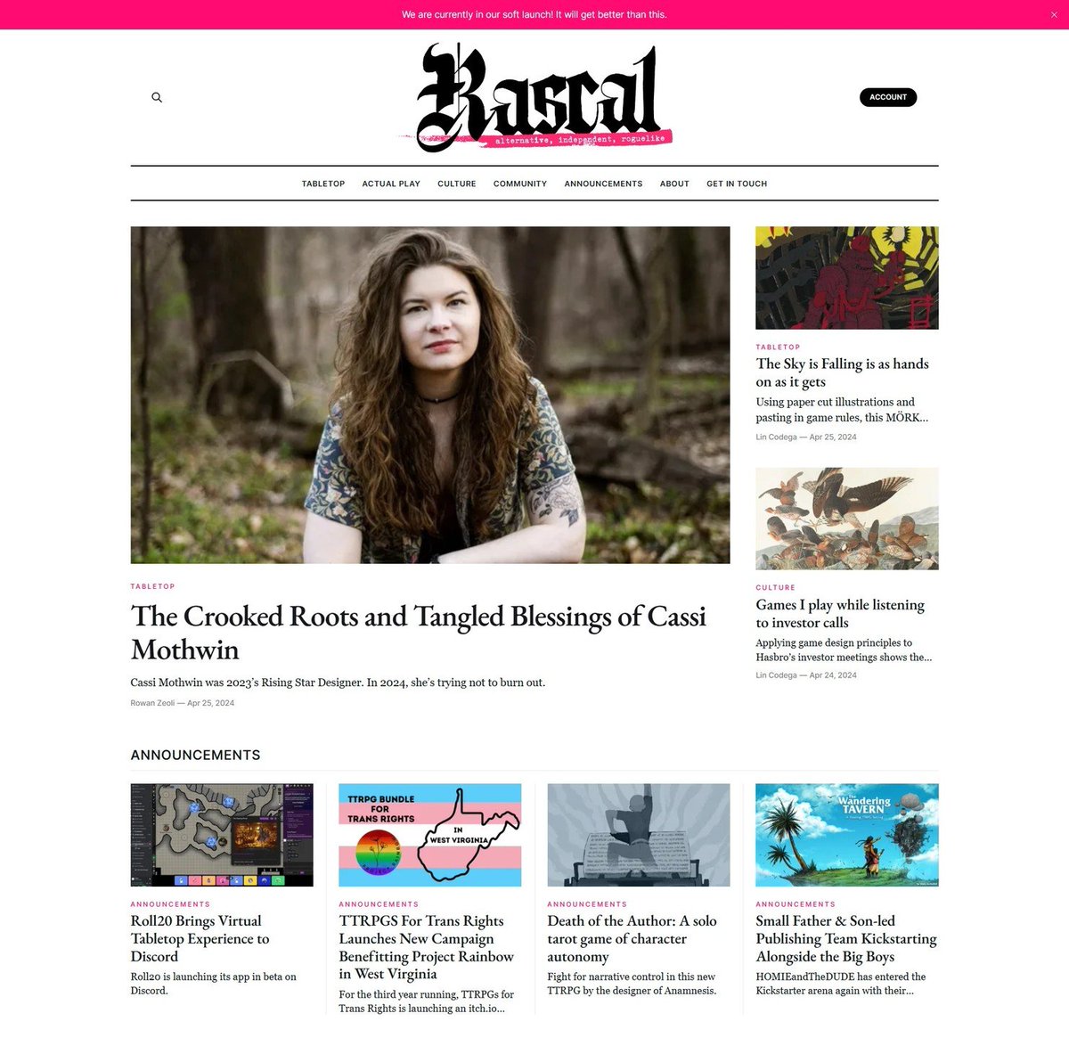 Stopped by @rascal_news to see myself on the front page! Thank you for chatting with me, Rowan!! Rascal is the coolest movement in the tabletop RPG industry right now, and I'm so honored to be a feature! ❤️