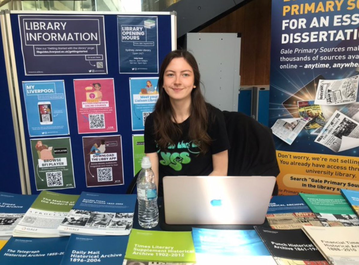 After many a table stand at #SydneyJonesLibrary, I wanted to share a picture from my final event a week ago! It's been a pleasure talking to students and lecturers about @GaleEMEA resources over the past year. Huge thanks to the library staff! Olivia, @LivUni @LivUniEnglish