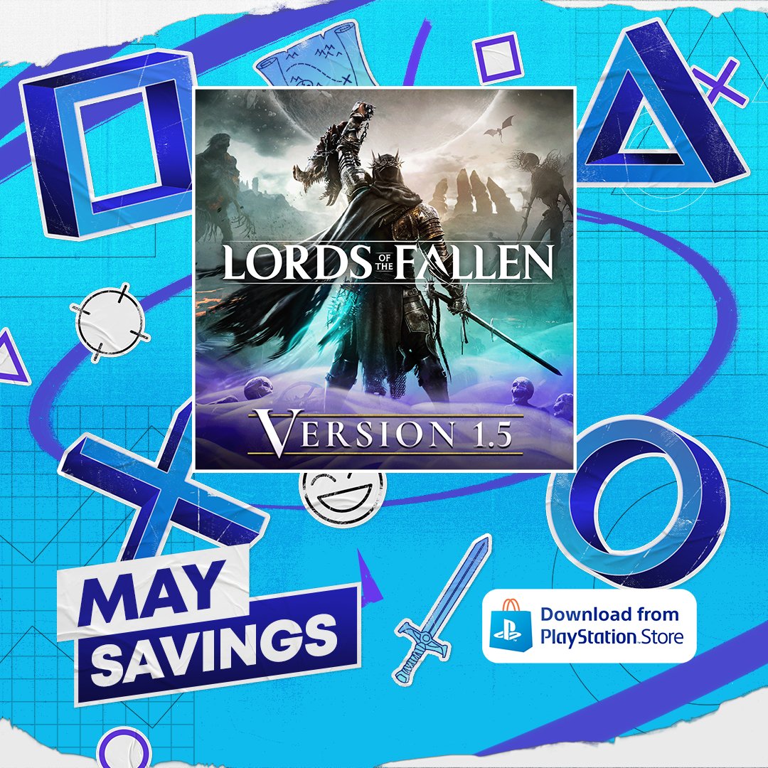 Embark on your #LordsoftheFallen journey with the NEW game modifier system in Version 1.5 'Master of Fate'. Now enjoy up to 50% off on PlayStation in the May Savings sale: lotfgame.info/PS