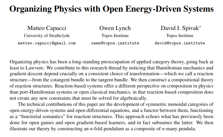 📜✨ New paper out! In this jww @u_map_prop and David Spivak we introduce 'open energy-driven systems', which are a broad class of differential systems which evolve by generalised gradient flow