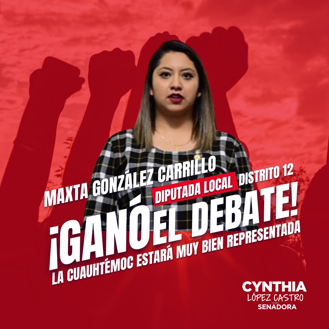 Querida @MaxtaGlez felicidades por tu gran desempeño en el debate. Sin duda eres la ganadora y la legisladora que #Cuauhtémoc necesita. Vas a representar a nuestra Alcaldía querida como se debe ¡Vamos a ganar! Estoy segura.