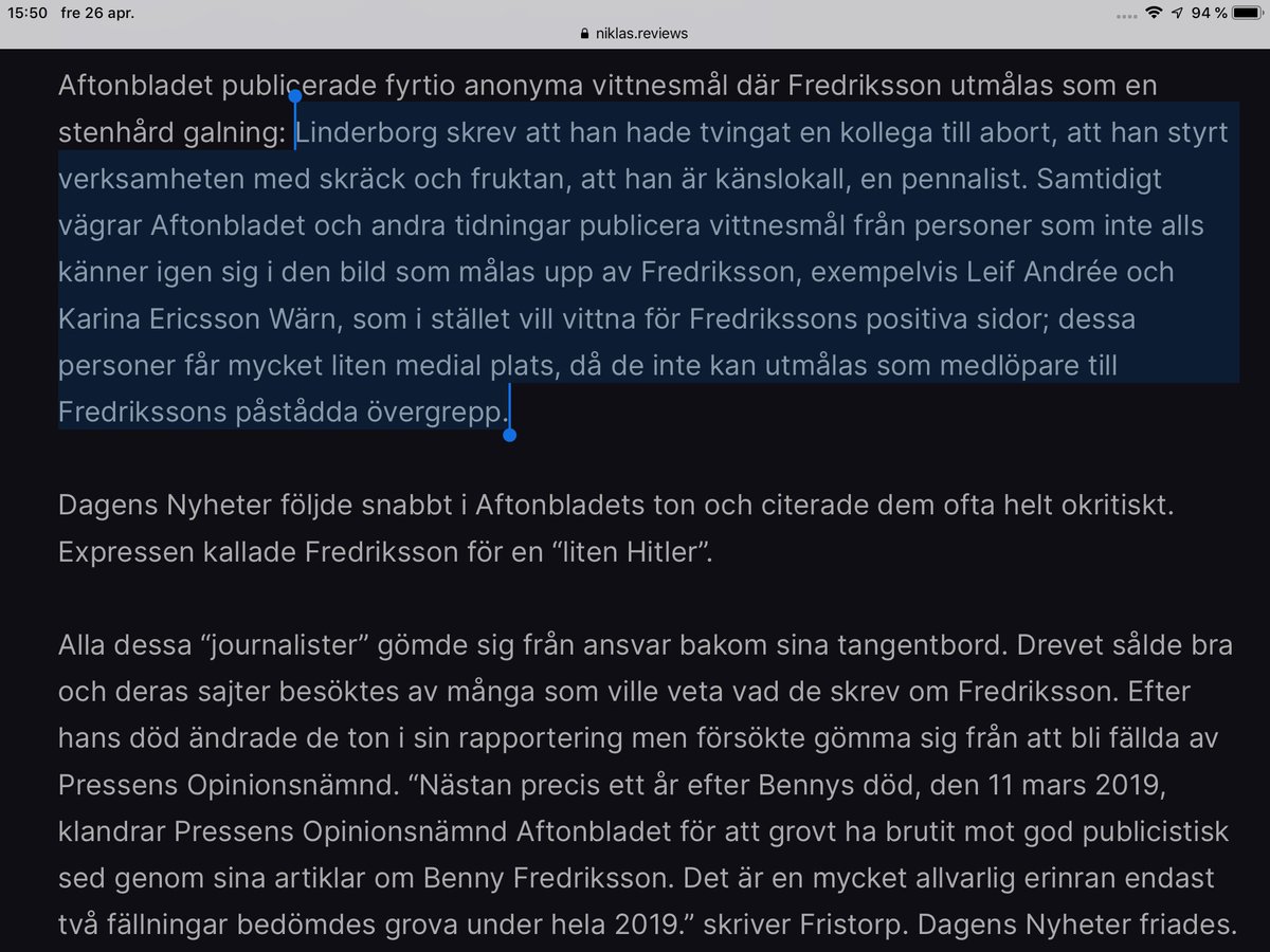 Åsa Linderborg har ställt till med mycket med sin journalistik. Hennes roll i drevet mot Benny Fredriksson ledde tyvärr till hans självmord. Aftonbladet fälldes hos PO för grovt ha brustit mot god publicistisk sed genom sina artiklar om BF.