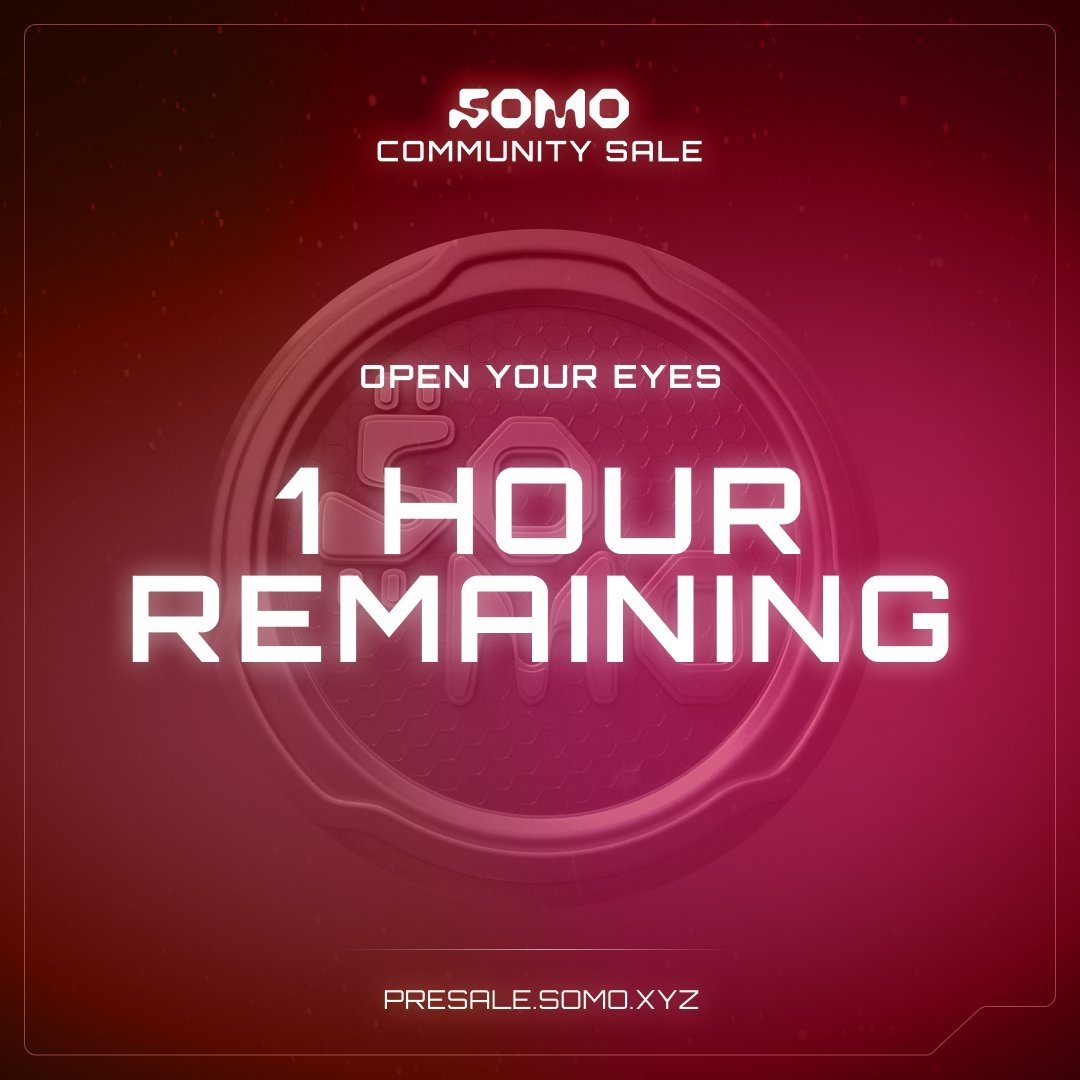 There is only 1 more hour to purchase $SOMO. This is your gateway to the next generation’s Pokemon. From Twitter feeds to your favourite stores' shelves, this is your chance to join a global IP. presale.somo.xyz