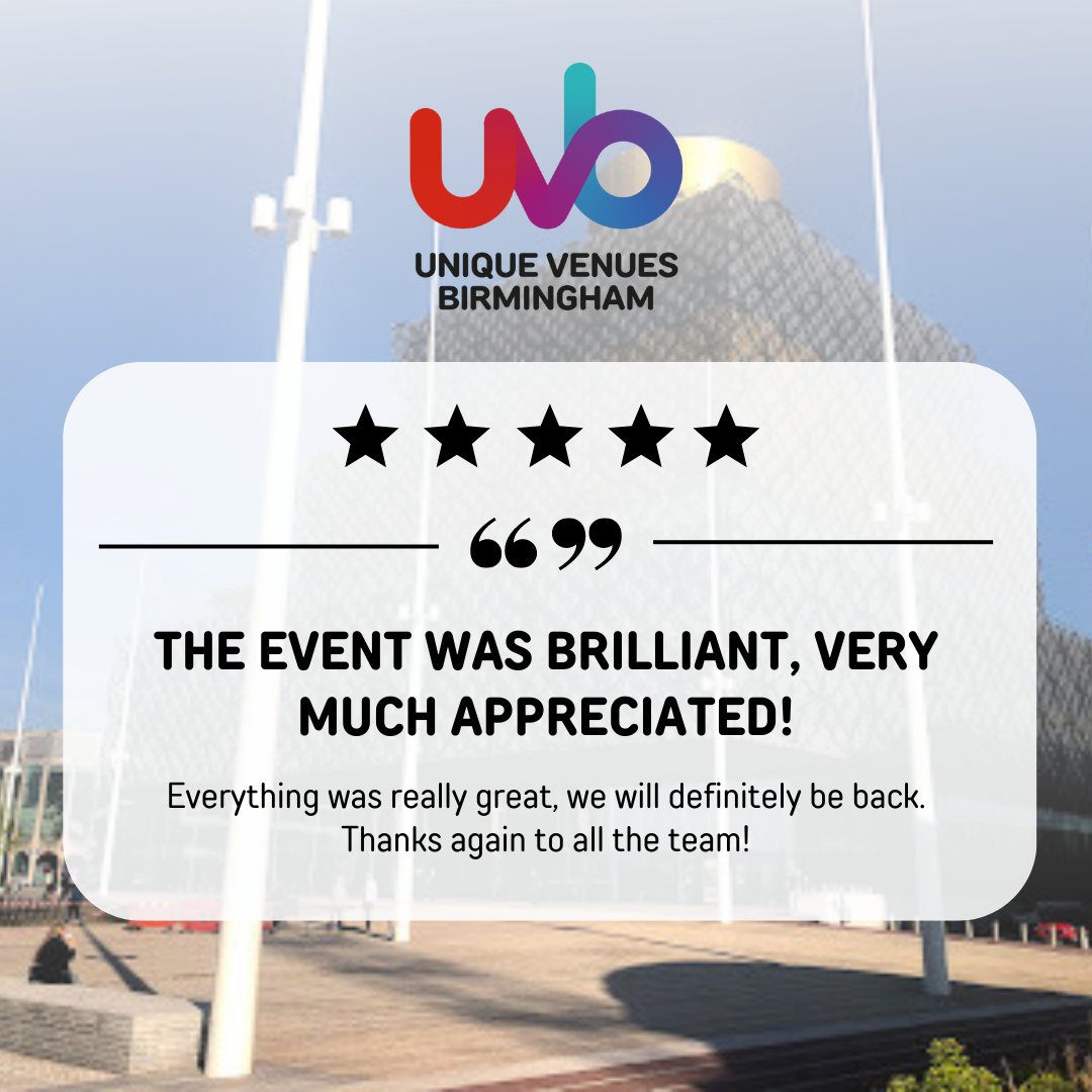 #FeedbackFriday! 🌟 We are happy to share a glowing review from one of our clients. Thank you for choosing UVB & for the kind words, we are happy your event was such a great success. We hope to welcome you back soon. 🙌 Looking for a venue? Contact us: bit.ly/3FEgKIt