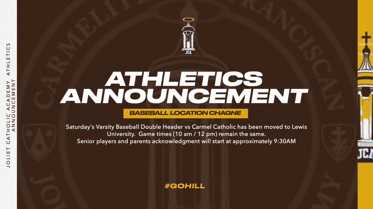 Tomorrow's @JCABaseball Varsity DH has been moved to Lewis University