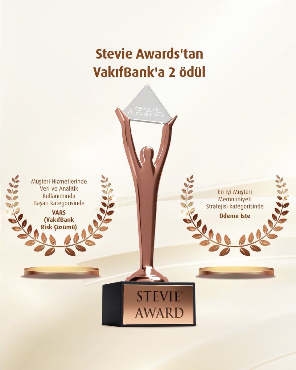 İş dünyasının en prestijli ödüllerinden Stevie Awards for Sales & Customer Experience'da Ödeme İste ürünümüz ve VARS (VakıfBank Risk Çözümü) ile iki Bronz Stevie ödülünün sahibi olduk. #DaimaSeninle