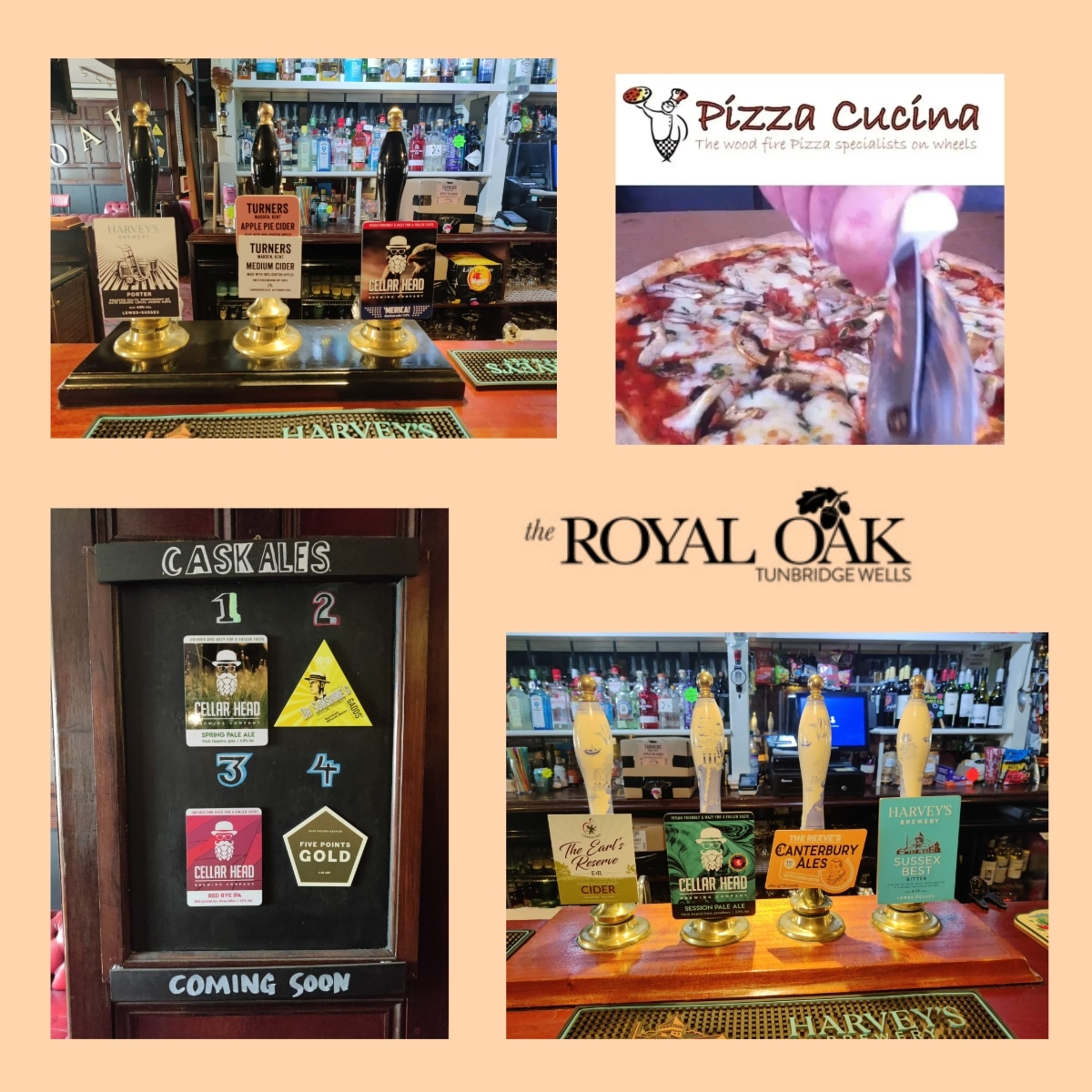 Today's cask ales now pouring and our coming soon board

Pizza Cucina Van available 5-9

OPEN from 3pm

#harveysbrewery #canterburyales #westkentcamra #twpubs #realale #realalefinder