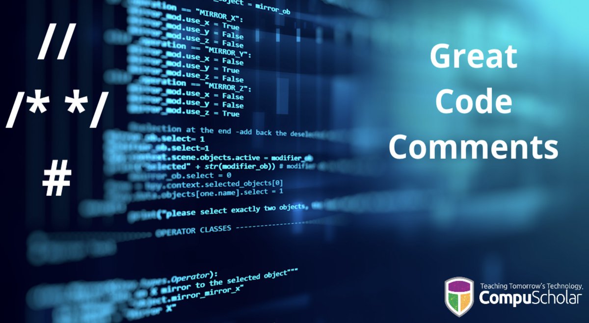 Read our blog post and watch the accompanying webinar: “Great Code Comments”.  We explore why and how you should write comments in your code. What are the classroom, professional and #AI coding considerations? #ComputerScience #CSforAll #education 

ow.ly/lota50RbNMO