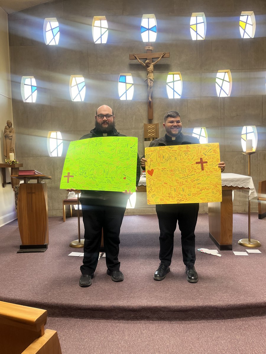 Thank you to our Seminarians, Connor Caleb and Brandon Yurcisin for spending the school year with our students and faculty. You will be in our prayers as we wish you all the best in your next assignment!