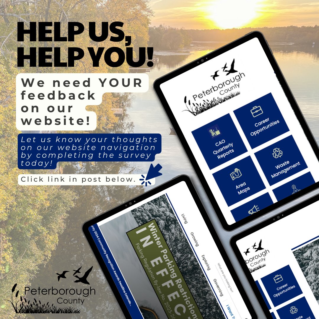 At Peterborough County, we're dedicated to providing EXCEPTIONAL customer service. To ensure we're on track with our strategic plan, we need YOUR feedback on our website navigation. Click here to complete the survey 🔗 wlyi65ir.optimalworkshop.com/treejack/ptcou…