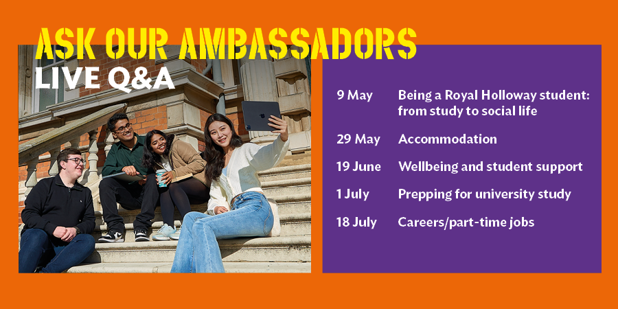 Have you got a question about joining Royal Holloway? Over the next few months, we'll be holding a series of live Q&A sessions where you can ask our current students and staff questions about study, student life and more. Take a look: ow.ly/GHl350RoLLz