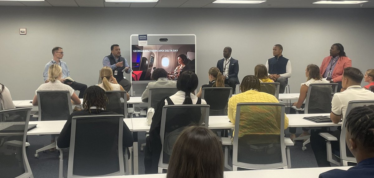 Great Networking event and panel discussion this morning at Delta! A special group of @GSAthletics student-athletes. #lifebeyondsport #leadership