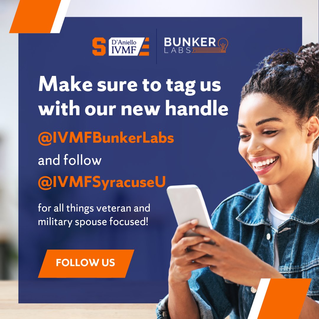 Did you notice our new handle? Make sure to tag us @IVMFBunkerLabs and also follow @IVMFSyracuseU for all things #veteran and #militaryspouse!