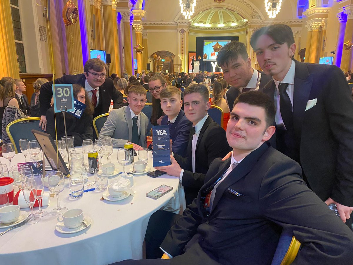 NRCCollege's tweet photo. Last night was an award winning evening for the College! 🏆✨ 

Teams from our Farm Lodge and Coleraine campuses were named "Joint Winners" for the Start Up Company of the Year award at the YENI Black Tie Awards in Belfast City Hall! Well done! 🎉🏅 https://t.co/kDqHp2D78q