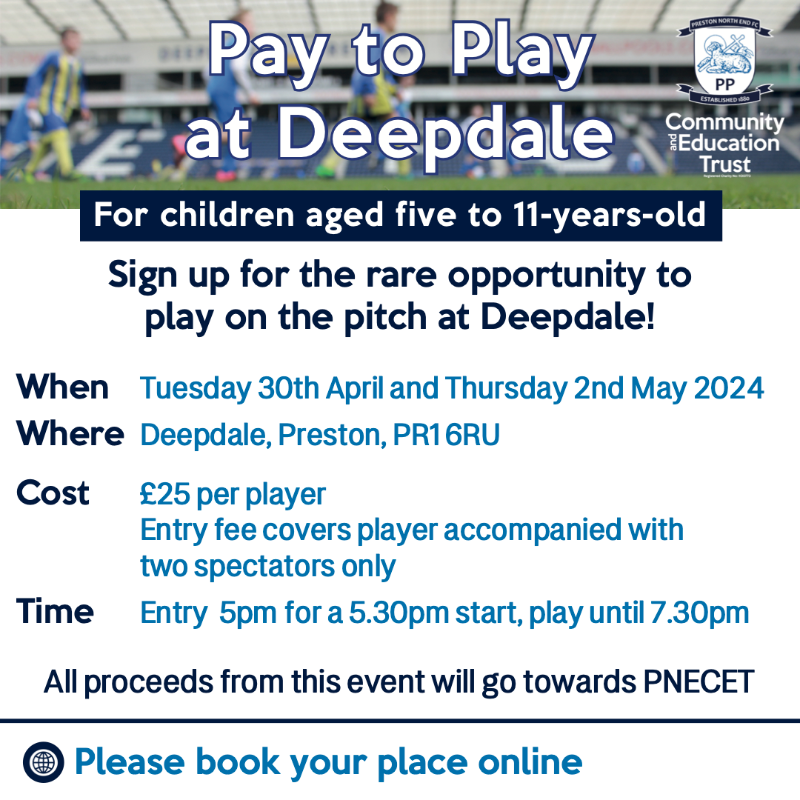 Place are already filling up, don't miss out! 🤞

Book your child's place to play on the hallowed turf at Deepdale by clicking the link below today! ⚽️

#PNECET | #pnefc