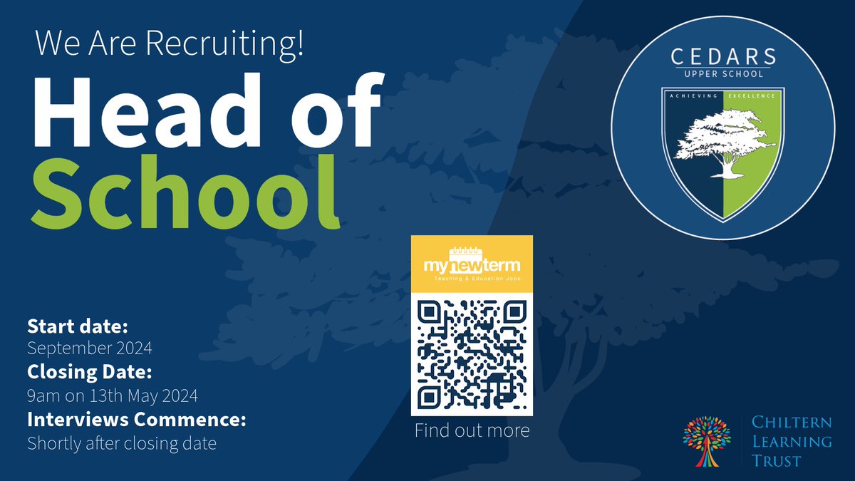 This is a fantastic opportunity @Cedars_Upper - at an excellent school within the Trust! 🚨Apply now or contact @mjpgibbs or @JeffoA28 🚨 mynewterm.com/jobs/137462/ED…