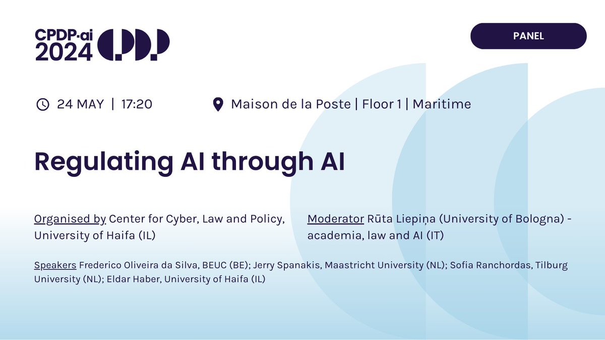 What may be the interplay between AI-driven compliance and other compliance methods? Organised by @CCLP_Haifa with @RuutaLiepina @Unibo, Frederico Oliveira da Silva @beuc, Jerry Spanakis @MaastrichtU, @Sranchordas @TilburgU, @eldarhaber @Uhaifa #CPDPai2024 #CPDPconferences