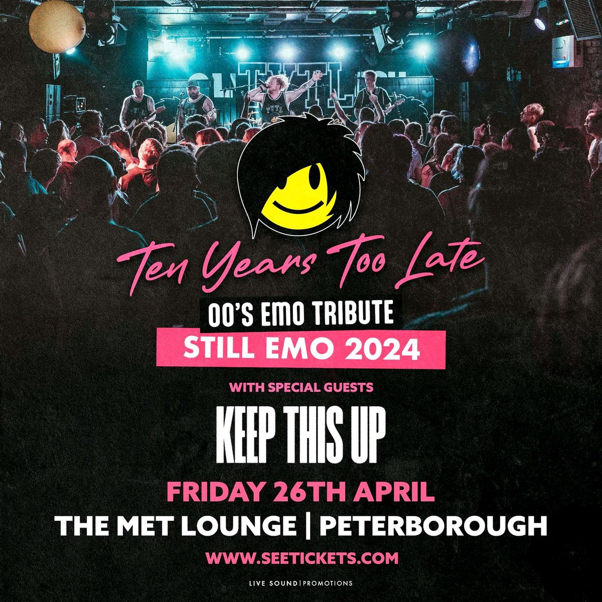 EMOS! TONIGHT IS NEARLY SOLD OUT. DONT MISS OUT. LAST TICKETS REMAINING 🎟️ tinyurl.com/Tenyearstoolate @Tenyearstoolateuk @Metpeterborough