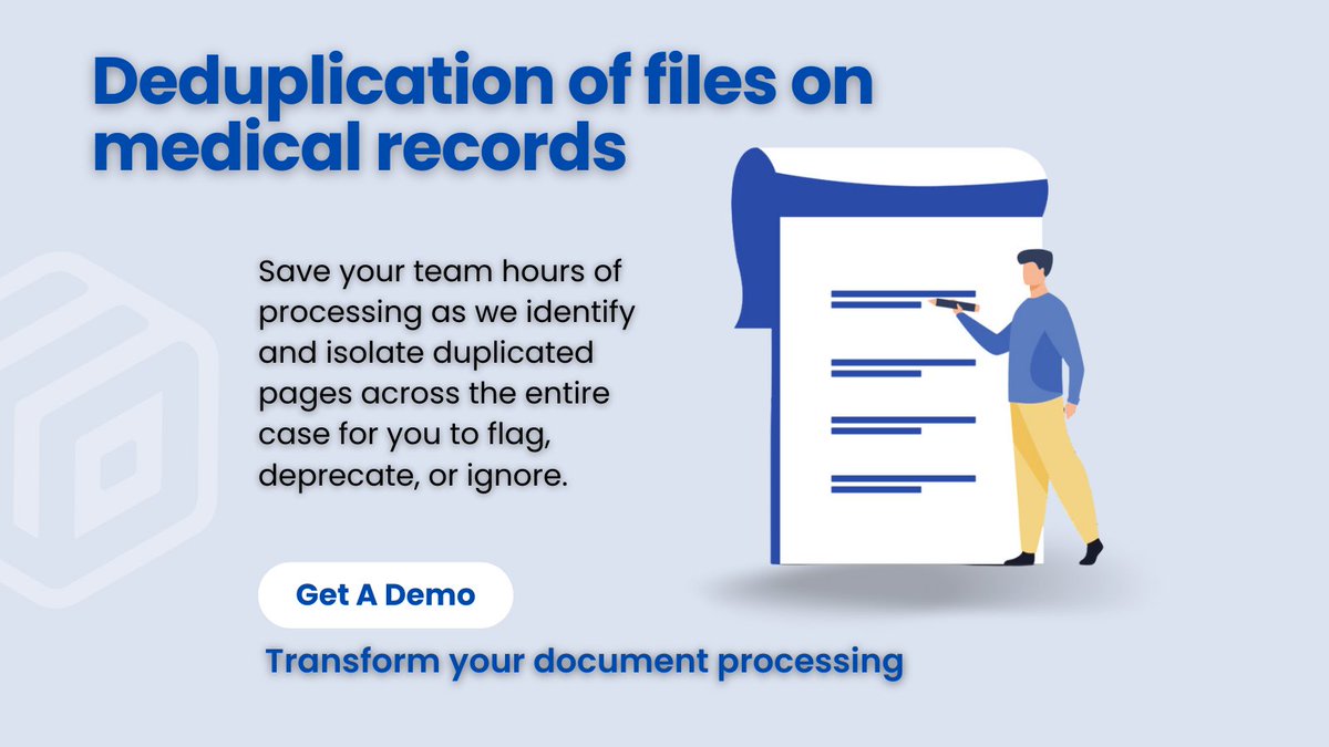 Wisedocsai's tweet photo. Deduplication can move your #MedicalRecord review process faster and with lower costs. ⚡ Save your team hours of processing time as Wisedocs identifies and isolates #DuplicatedPages across the entire case. #BookADemo today!
👉 https://t.co/bq1u5xK46V
#ClaimsProcessing https://t.co/72WvNsh8Zs
