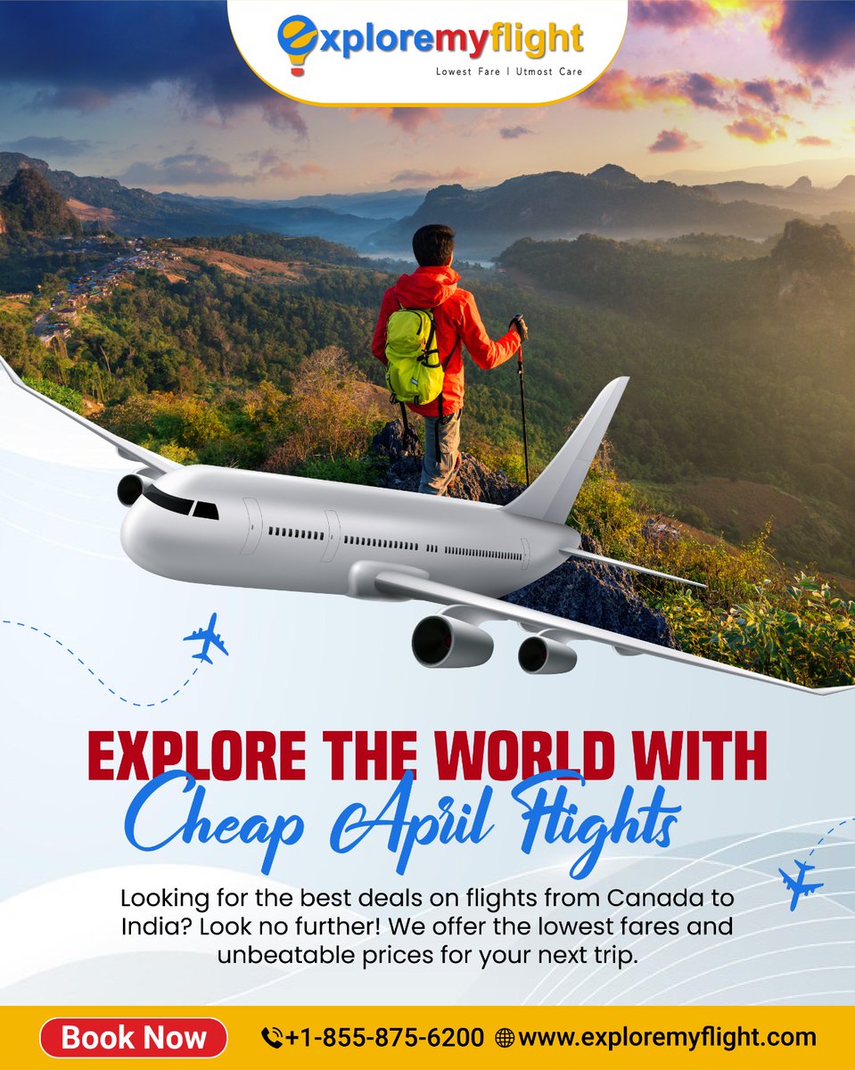 EXPLORE THE WORLD WITH Cheap April Hights
Looking for the best deals on flights from Canada to India? Look no further! We offer the lowest fares and unbeatable prices for your next trip.
Contact Now for exclusive deals:
🌐 exploremyflight.com
#ExploreMyFlight #TravelDeals