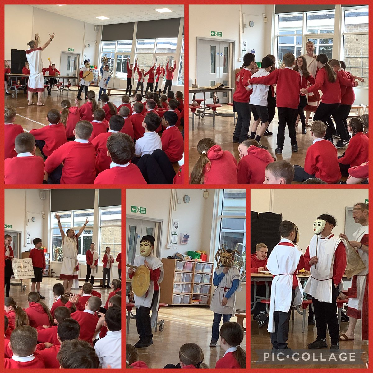 Springfield_Pri's tweet photo. Year 5/6 had a visit from the amazing Tempus Fugit Theatre Group who put on a performance linked to of topic on Ancient Greece. The children joined in as actors, the chorus, musicians and even ended with a bit of Greek dancing. #springfieldyear5and6 #springfieldhistory https://t.co/S1m9ZSvnlQ