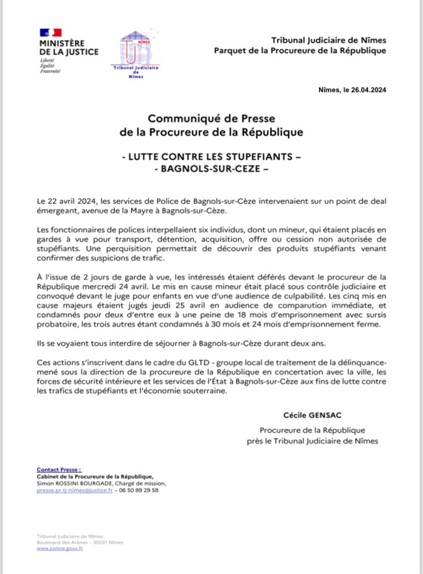 🗞️[Communiqué de presse] Lutte contre le trafic de stupéfiants a Bagnols sur Ceze 👇