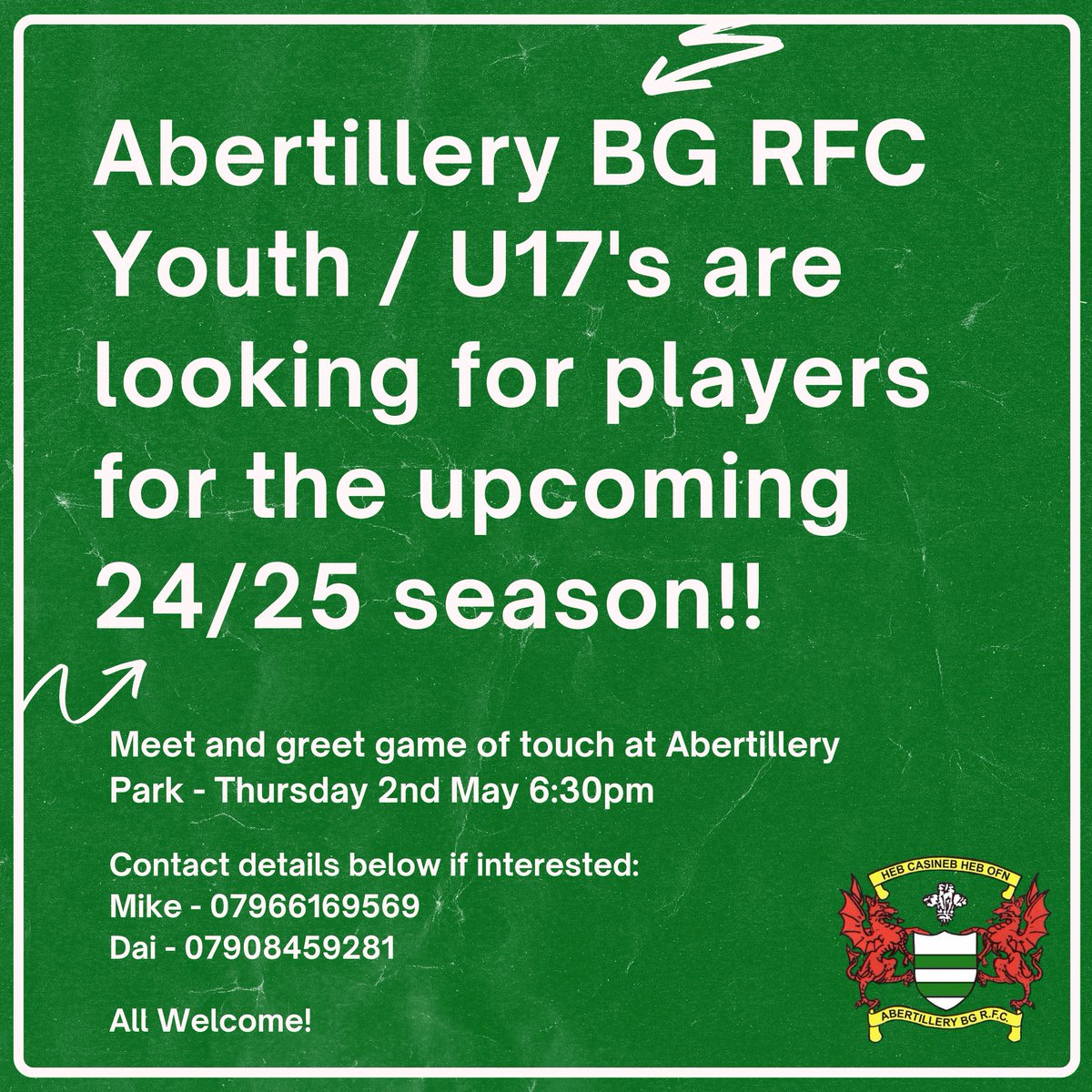 Anyone interested either contact the boy's, or just come down Thursday!!