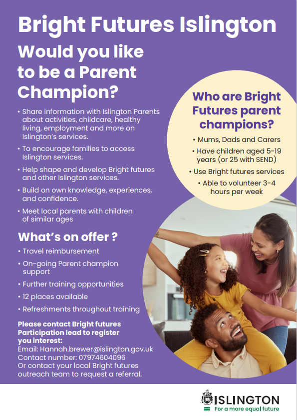 Would you like to become a Parent Champion? Get in contact to find out more! #IslingtonBrightFutures #Islington #ParentChampions