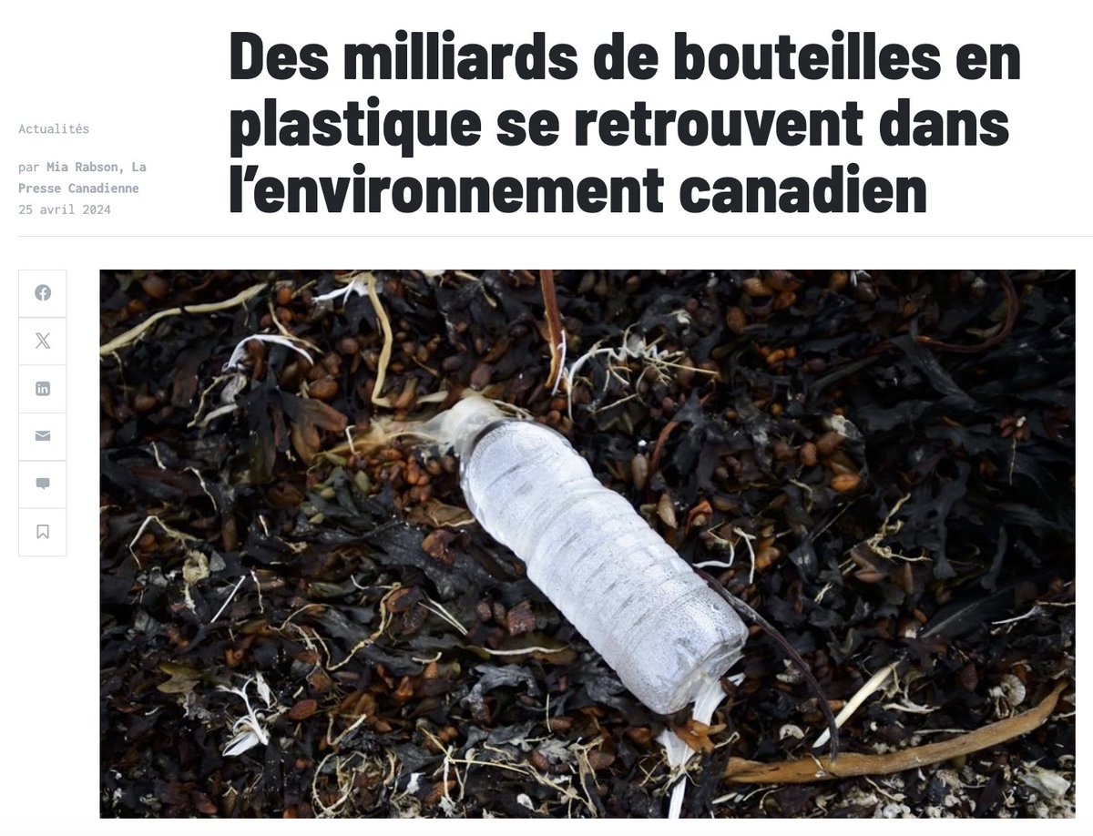 patbonin's tweet photo. ‼️ Au Canada entre 2012-2020, l'équivalent de 15 milliards de bouteilles en plastique &amp; 14 milliards de sacs sont devenus des déchets dans l’environnement"

Faut réduire la production &amp;interdire plastique à usage unique/favoriser réutilisation #CIN4 #ICN4
https://t.co/vb6gxyEpqM https://t.co/YG1nCMdtyf