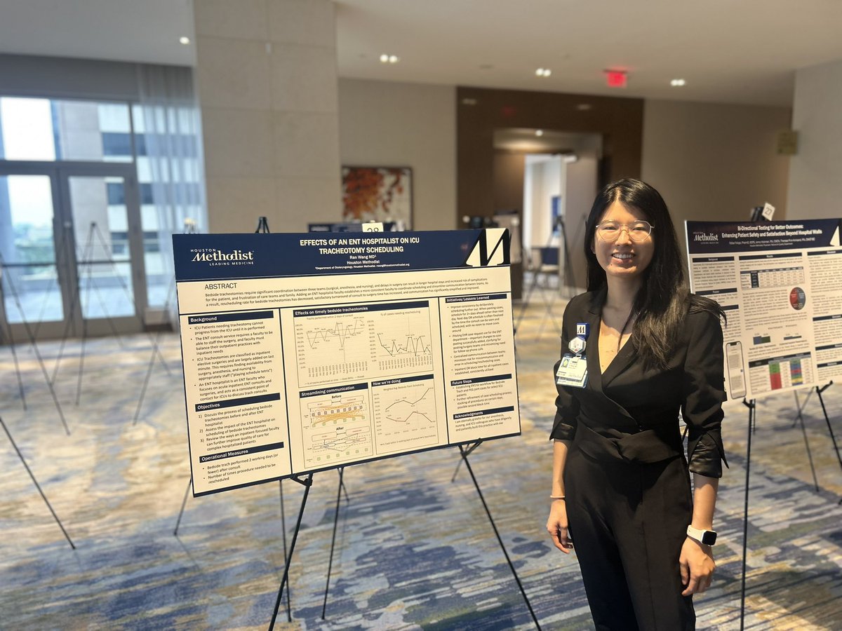 Our very own Dr. Annie Wang is presenting on “Effects of an ENT Hospitalist on Tracheostomy Scheduling” at the Houston Methodist Quality Symposium this morning!

We are proud of her dedication to improving quality of care for our patients!