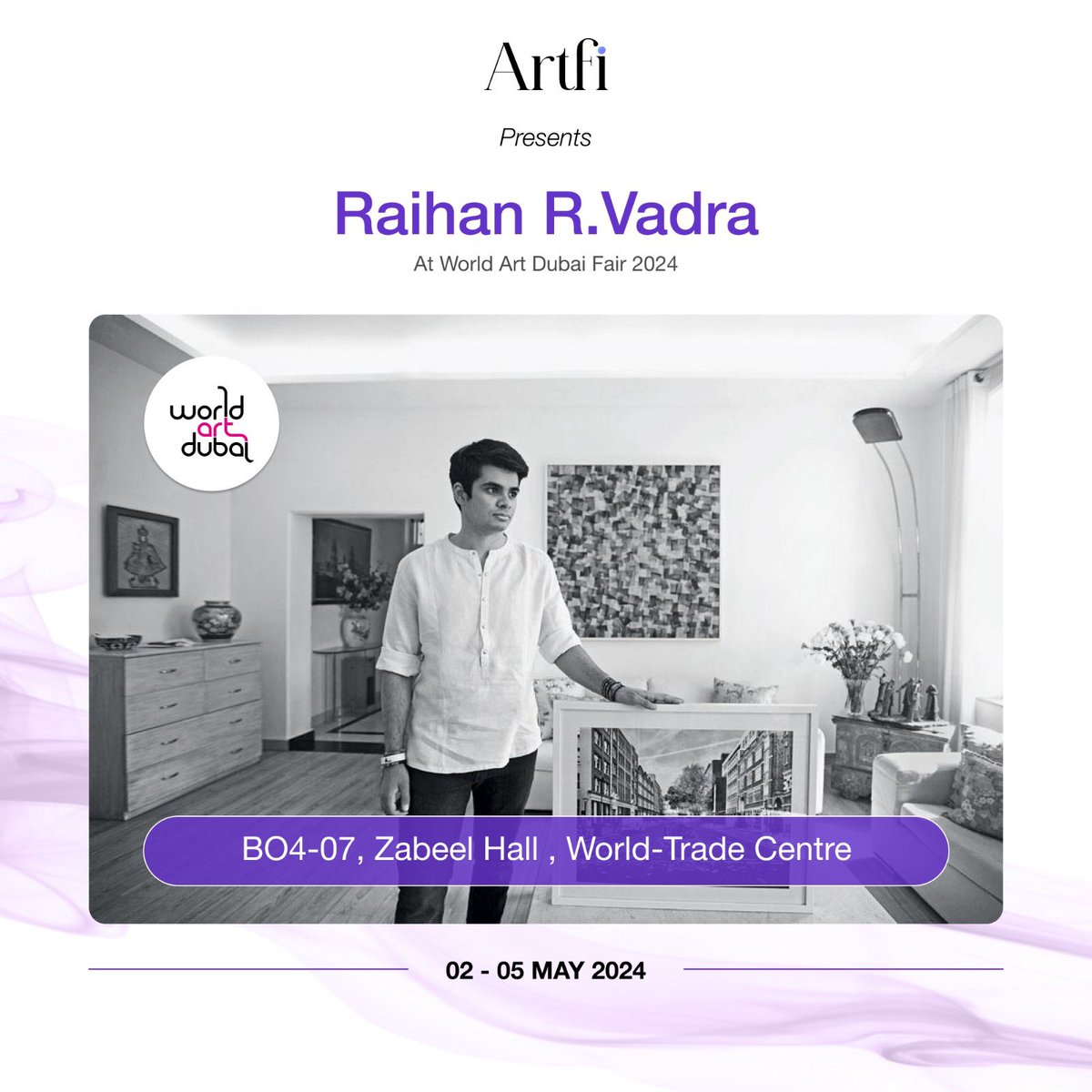 Artfi is excited to announce our presence at World Art Dubai, featuring a solo exhibition by the talented visual artist Raihan R Vadra. Join us at booth B04-07 from May 2-5, 2024.