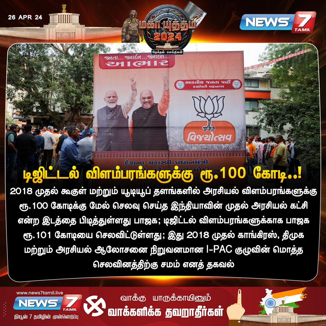 டிஜிட்டல் விளம்பரங்களுக்கு ரூ.100 கோடி..!

news7tamil.live| #BJP | #bjparty | #googleads  | #LokSabha2024 | #India | #Elections2024 | #Election2024 | #ParliamentElection2024 | #News7Tamil | #News7TamilUpdates