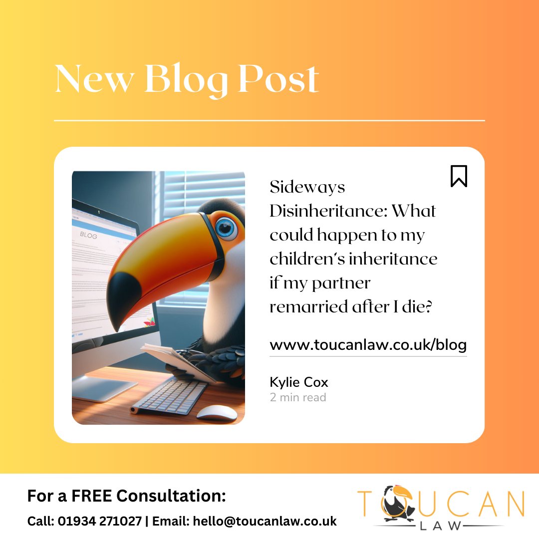 🔍 New Blog Post Alert! 🔍

Ensure your children receive their inheritance from your estate, even if your partner remarries. Avoid the sideways disinheritance trap and contact us now for a free, no obligation quote!

#EstatePlanning #WillWriting #ToucanLaw #PeaceOfMind 📜