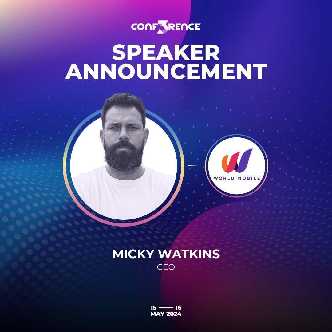 Thrilled to have Micky Watkins (@MrTelecoms) , CEO of World Mobile, as a speaker at #CONF3RENCE 2024! Leading telecom innovations and redefining global connectivity, Micky brings a wealth of knowledge and experience to the stage. Don’t miss out on his visionary insights! #Web3…