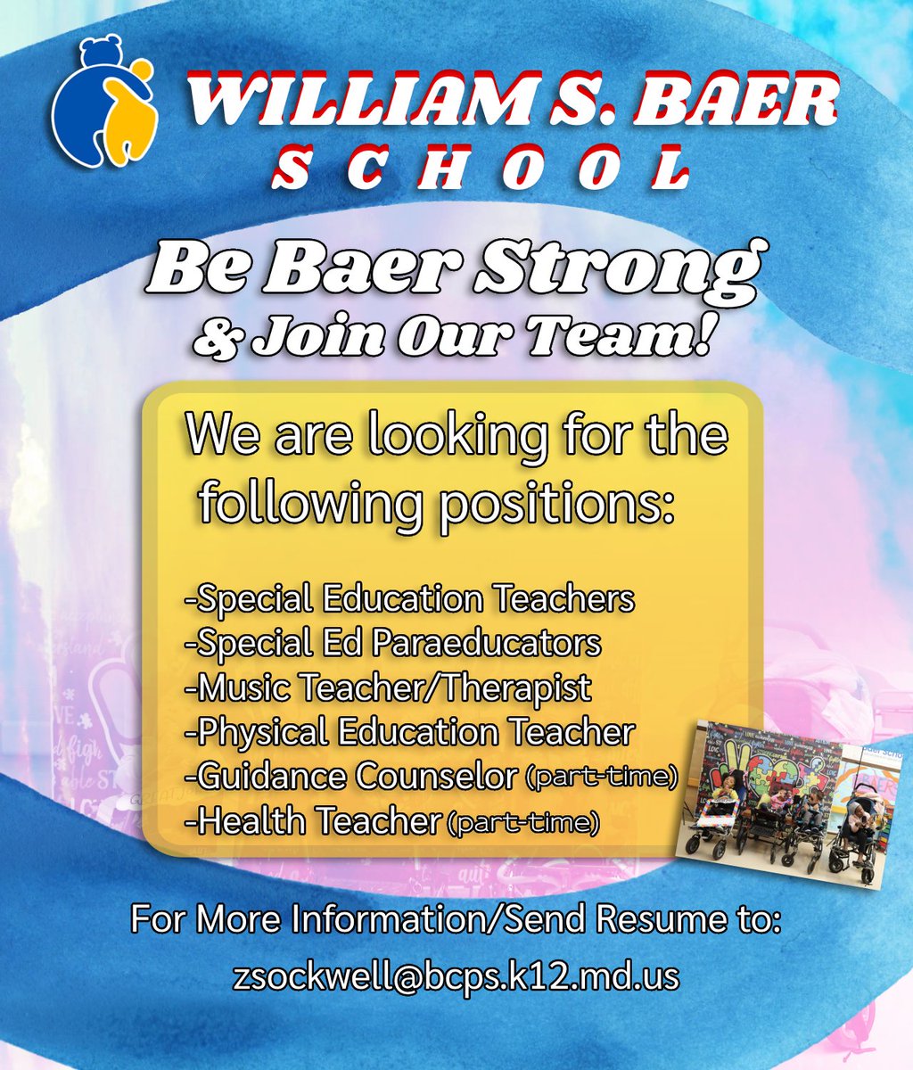 W.S. Baer School is hiring! For more info see our flyer! #BaerStrong #BCPSS @BaltCitySchools