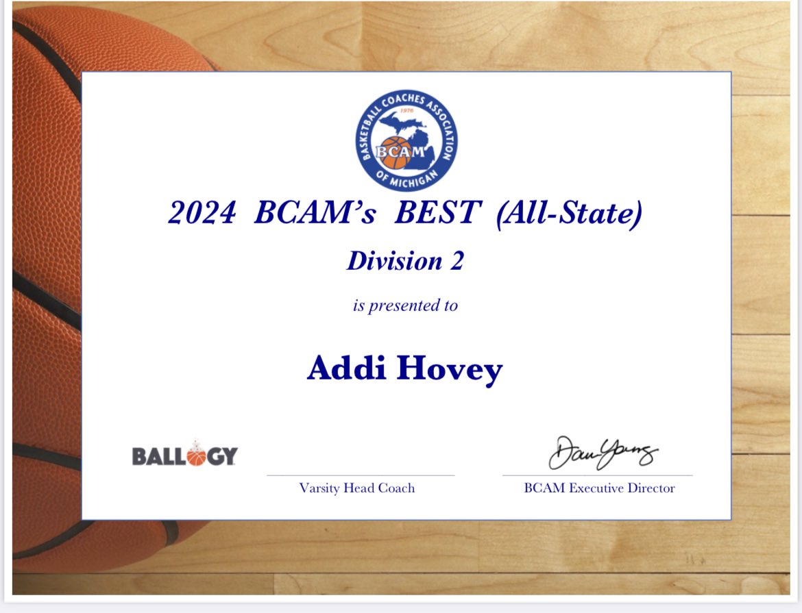Congratulations to @AddiHovey on being selected to Division 2 BCAM’s Best (All-State)