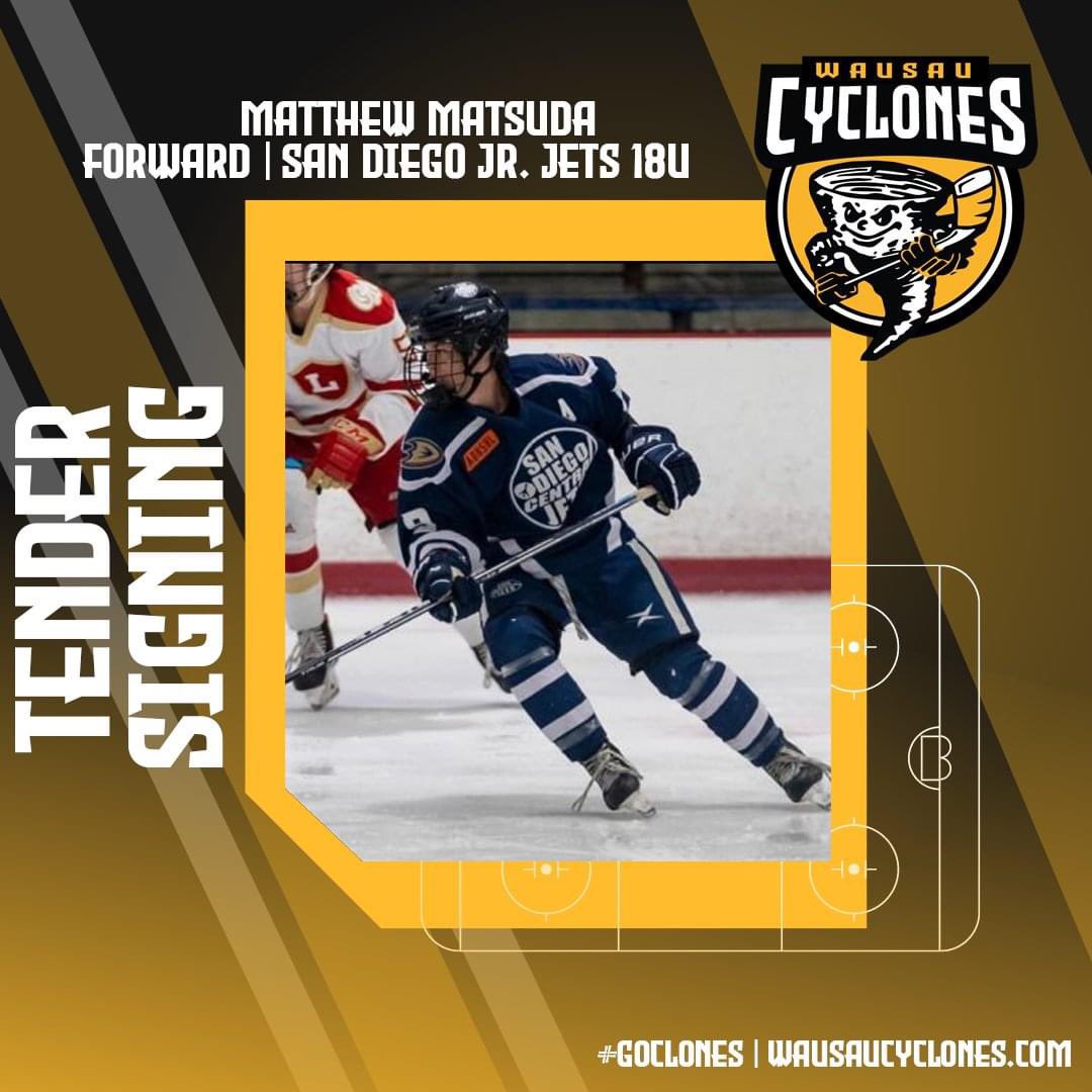 NEWS | Cyclones sign forward Matthew Matsuda from Thousand Oaks, California to a 2024-25 season tender agreement. #welcometowausau Details⬇️ wausaucyclones.com/matsuda/