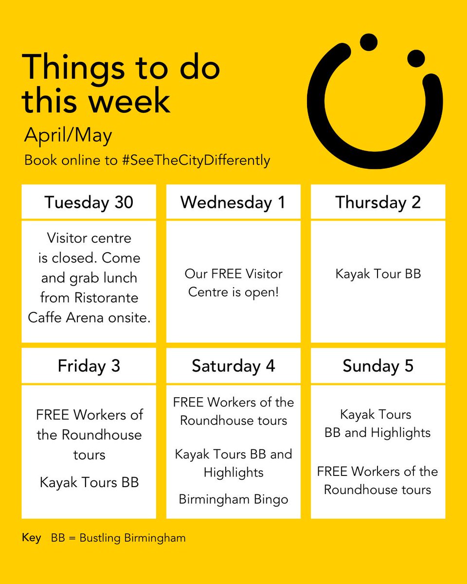 Discovery what’s on this week at the Roundhouse. Explore Birmingham by kayak and discover the Roundhouse on a free building tour. More information can be found here: roundhousebirmingham.org.uk/things-to-do?u… #SeeTheCityDifferently #Birmingham