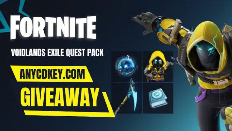 Fortnite Voidlands Exile Giveaway 🎉 To enter: 1️⃣ Like 💙 and Retweet (repost) 2️⃣ Follow @hyperbytez + @anycdkey with notifications 🔔 ▶️ Check out all Fortnite DLCs now👇(see link in replies) Ends in 24-48 hours ⏰ #fortnite #Giveaways #GiveawayAlert