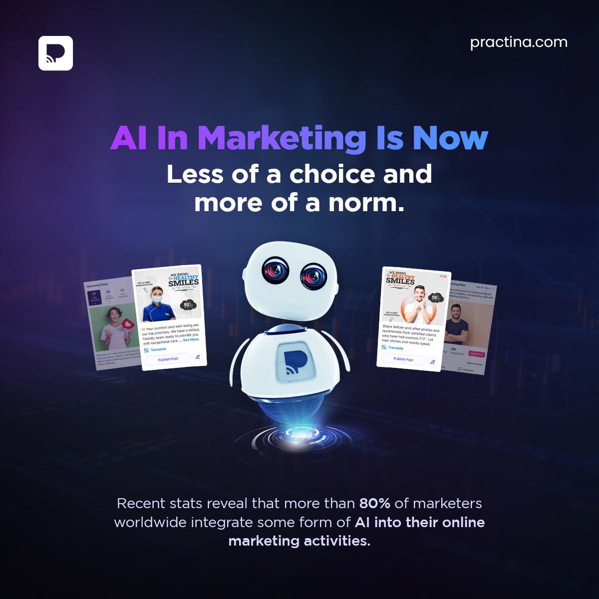 It's time to make the most of AI in your marketing efforts because chances are, your competitors already are doing so. It's become the norm. But how? The answer is Practina AI - yes, it has all the features you need to keep your efforts on par with the new norm!