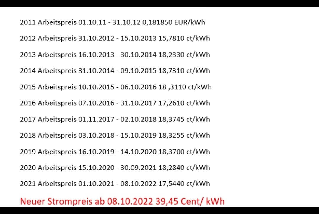 @oida_grantler Bei mir nicht. Komme von 18,76 und bin jetzt bei 26,75 Cent.
Und keiner von den Grünen 'der Strompreis ist so billig wie nie' Jüngern kann mir meine Frage, nach dem billigen Strom ( Wind&Sonne schicken keine Rwchnung) die Teuerung beantworten.
#Ineptokrstie 
#Energiewend
#Strom