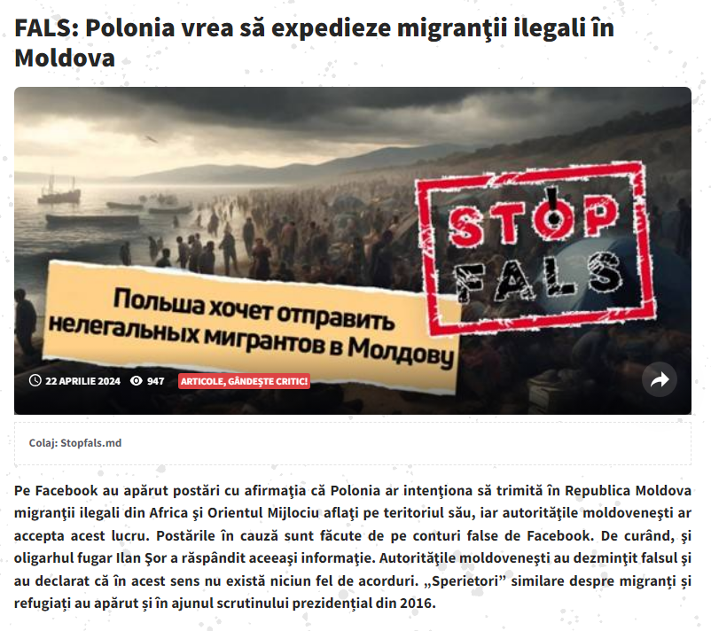 CrisCiobanu1's tweet photo. FALS: Polonia vrea să expedieze migranţii ilegali în Moldova
#NuDezinformării #StopFals #Moldova #Polonia #fakenews #Chișinău #UE #EU #Polonia #Poland https://t.co/BWeNkHY0tM