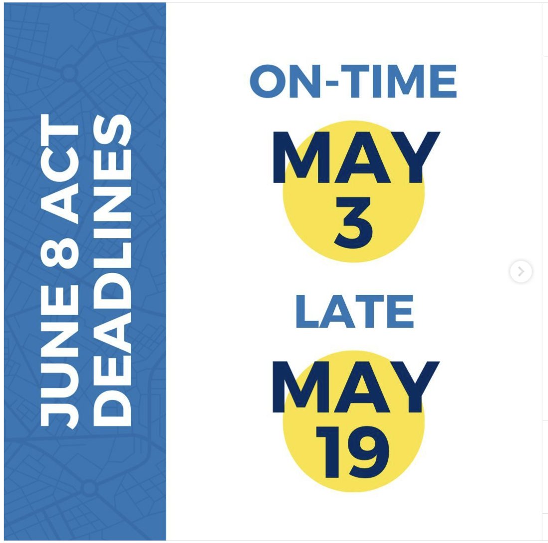 Taking the June ACT? Don't forget! Time to register! While many colleges remain test optional, some are returning to testing, and it's never a bad idea to have scores if you need them!

#collegeadmissions #collegeapplications #TheBestUCollegeAdvising #collegeplanning #parentlife