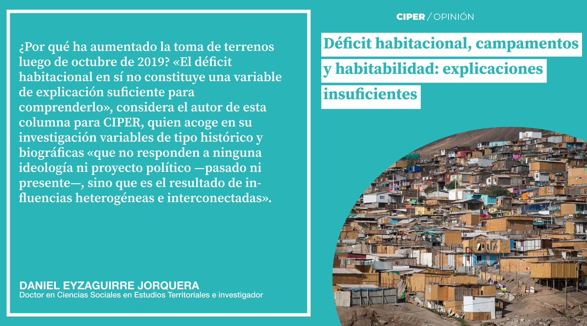 'Déficit habitacional, campamentos y habitabilidad: explicaciones insuficientes', una columna para #CIPEROpinión de Daniel Eyzaguirre Jorquera, investigador y Doctor en Ciencias Sociales en Estudios Territoriales, sobre la crisis habitacional en Chile ciperchile.cl/2024/04/25/def…