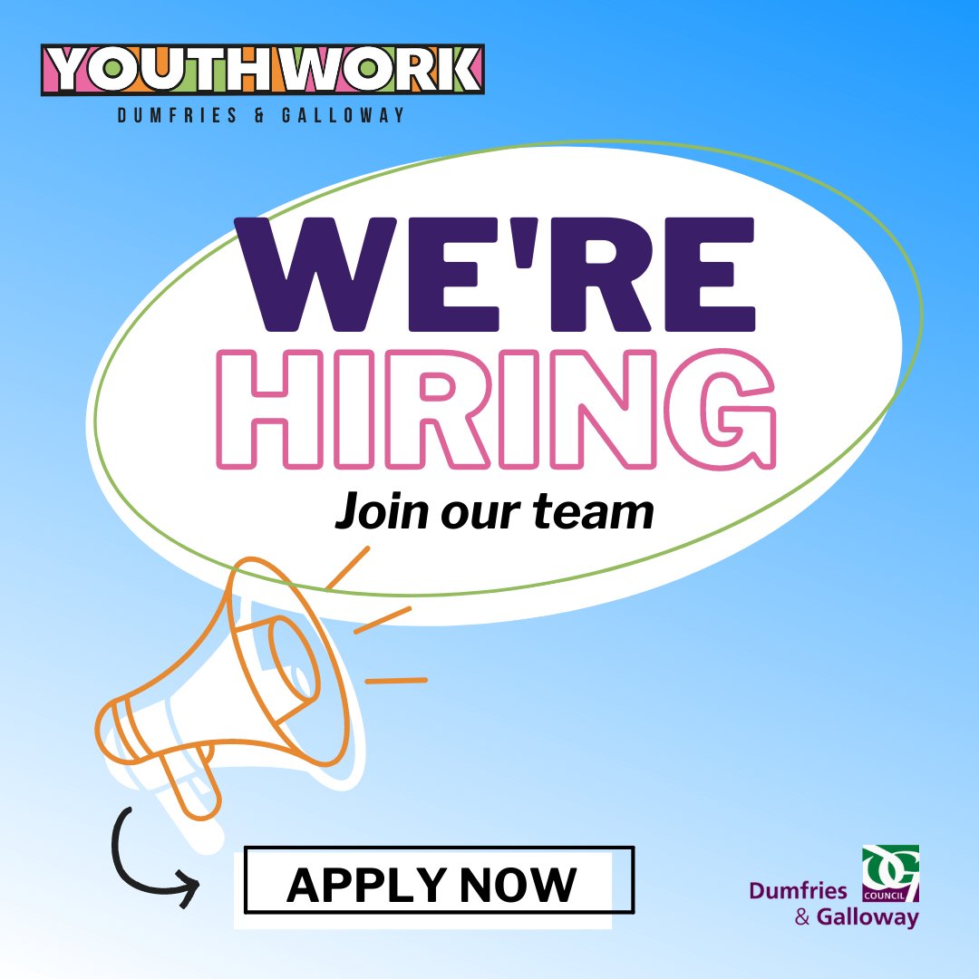Do you think you what it takes to become a Youth Activity Worker⁉ Support the delivery of youth work groups, programmes and events. Apply now 👇 Stranraer - tinyurl.com/bdd2e79z Closes - 13/05/24 Annan - tinyurl.com/3k7dv6p7 Closes - 10/05/24 #YOUTHWORKDG
