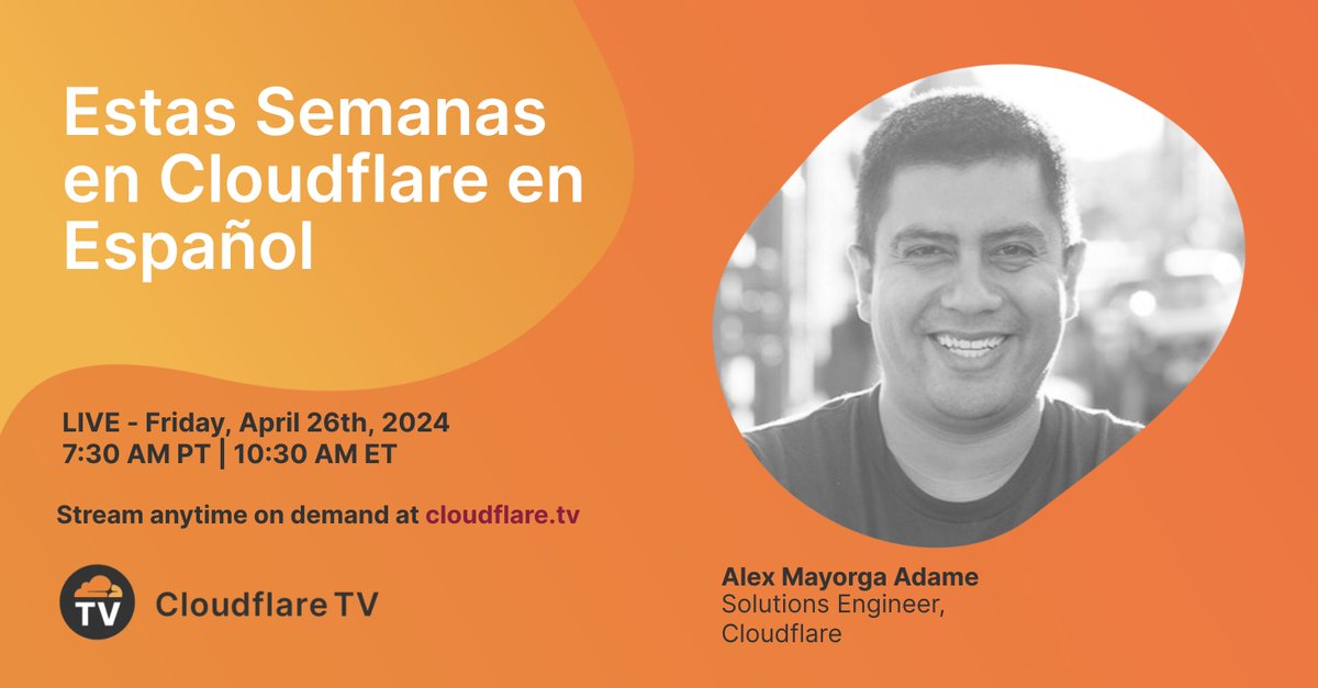 Es hora de otro episodio de Estas Semanas en Cloudflare en Español con Alex Mayorga Adame (@alex_mayorga) revisando las últimas noticias y actualizaciones del blog de @Cloudfare. Mira aquí >> cloudflare.tv/shows/estas-se… #CloudflareTV #EstasSemanas #Tech #Security